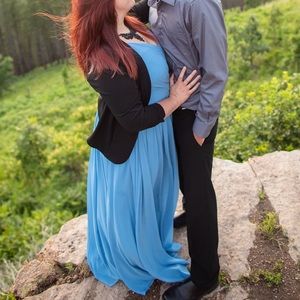 Long, Blue, formal bridesmaid engagement dress